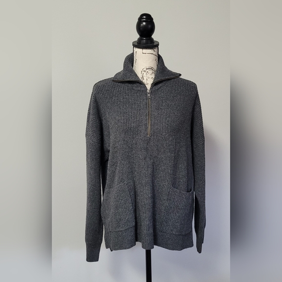 Madewell highneck gray sweater with 1/3 zippered front in XL - Picture 5 of 14